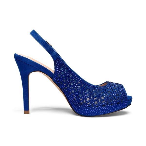 Peep Toe Rhinestone Pumps - ROYAL BLUE SUEDE - 2